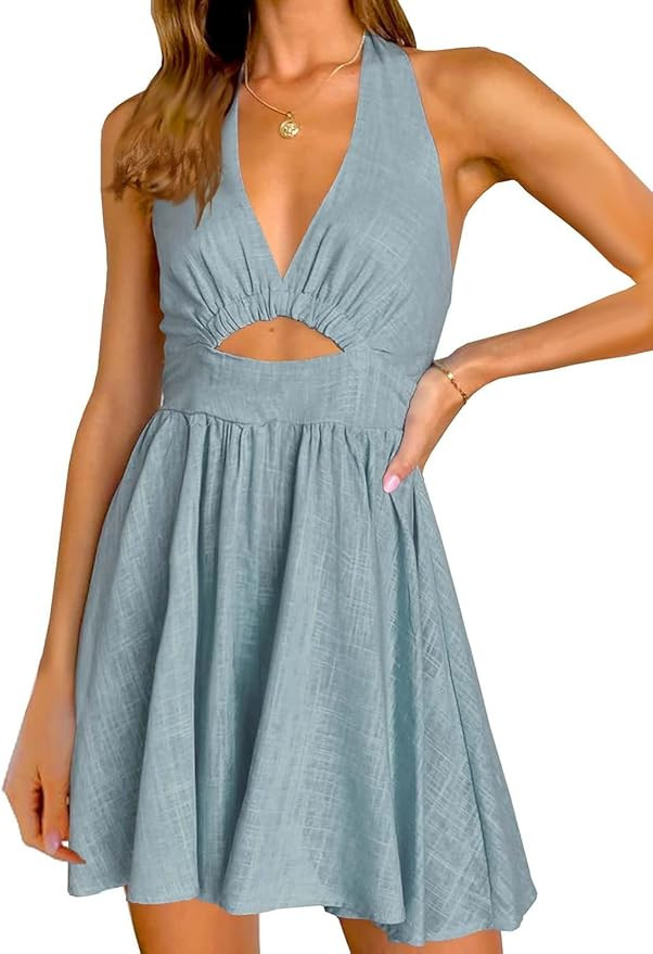 Inorin Womens Summer Sleeveless Halter V Neck Backless Cut Out Sexy Casual Party Swing Flared Min... | Amazon (US)