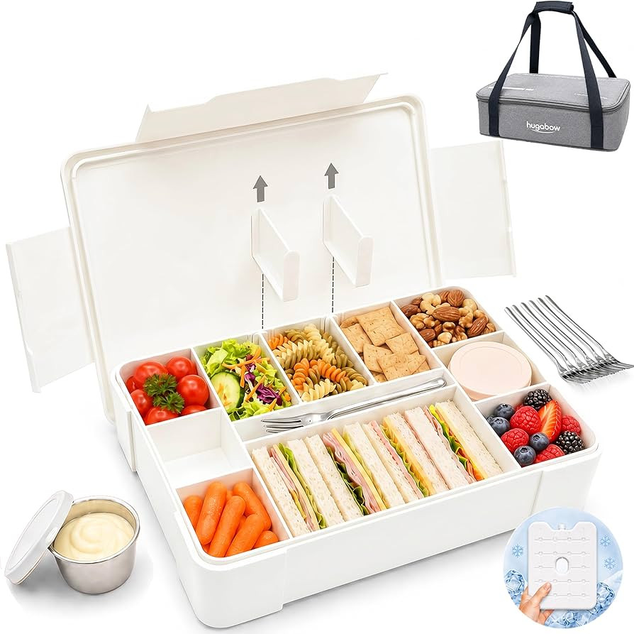 Portable Snackle Box Container with Ice Pack & Insulated Bag, Dishwasher Safe, 9-11 Adjustable Co... | Amazon (US)