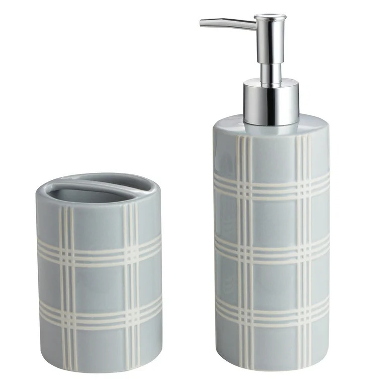 My Texas House Stafford White Embossed Plaid Ceramic Bathroom Tumbler | Walmart (US)