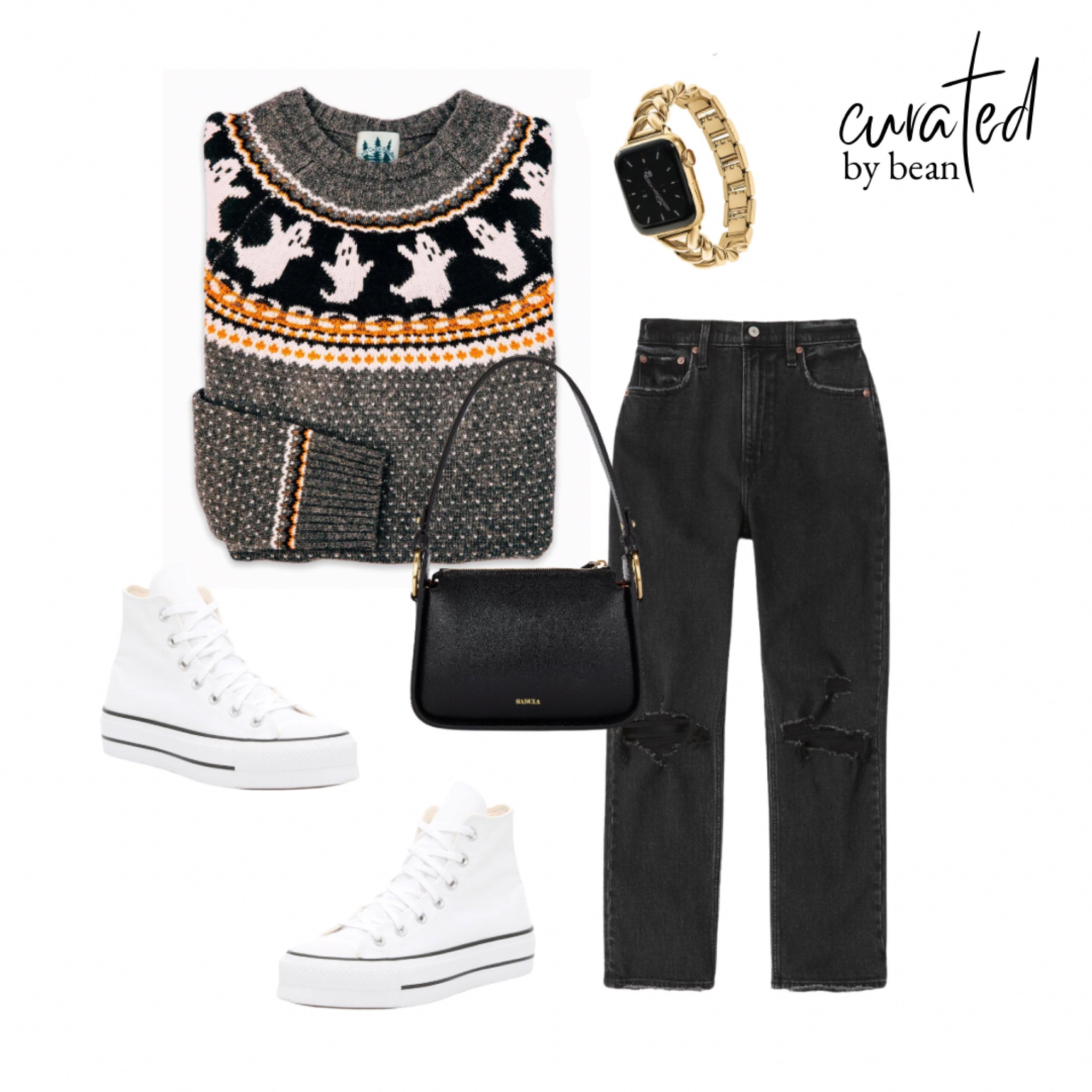 Spooky sweater for fall 🖤 Halloween sweater. Fall sweater. Ghost sweater. Fair isle sweater. White sneaker.

#LTKSeasonal