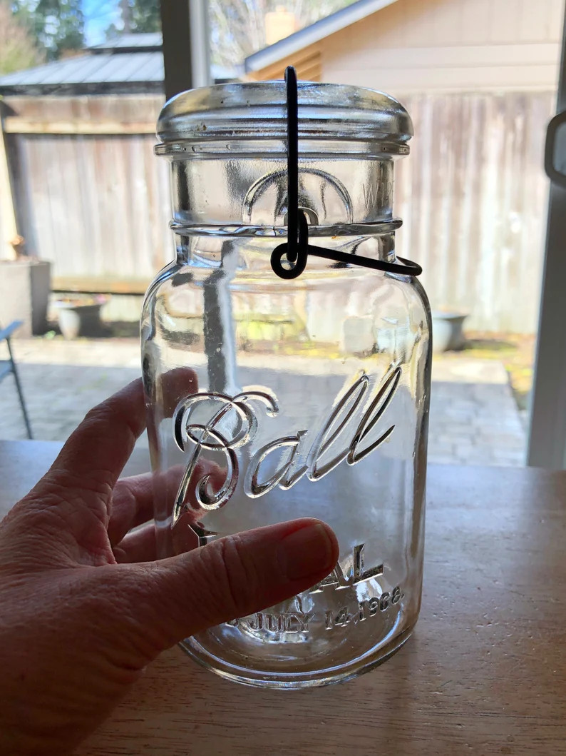 Vintage 1920s Ball Ideal Quart Mason Jar With Glass Lid, Bale Wire Closure | Etsy (US)