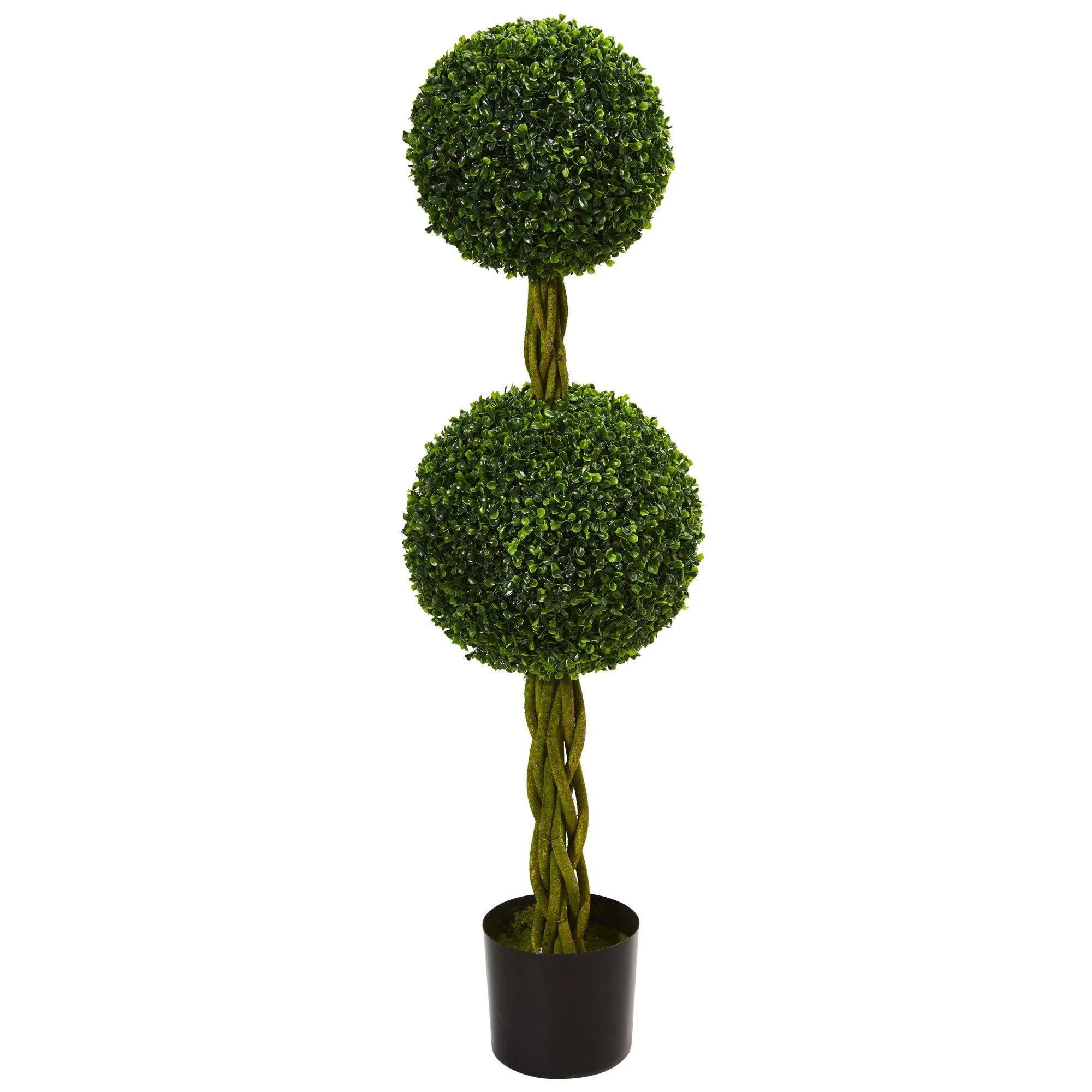 4’ Boxwood Double Ball Artificial Topiary Tree with Woven Trunk UV Resistant (Indoor/Outdoor) | Nearly Natural