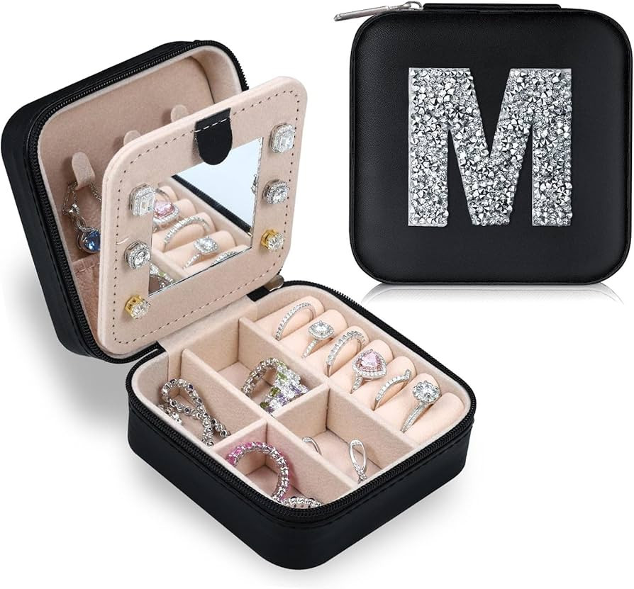 Parima Travel Jewelry Case for Women Girls, M Initial Travel Jewelry Case | Small Jewelry Travel ... | Amazon (US)