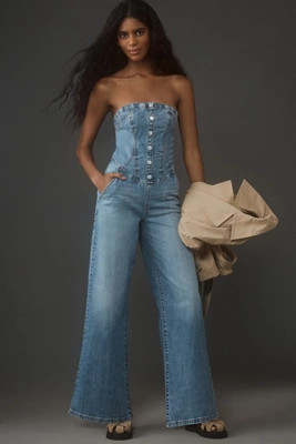 Pilcro Strapless Denim Corset Jumpsuit | Anthropologie (US)