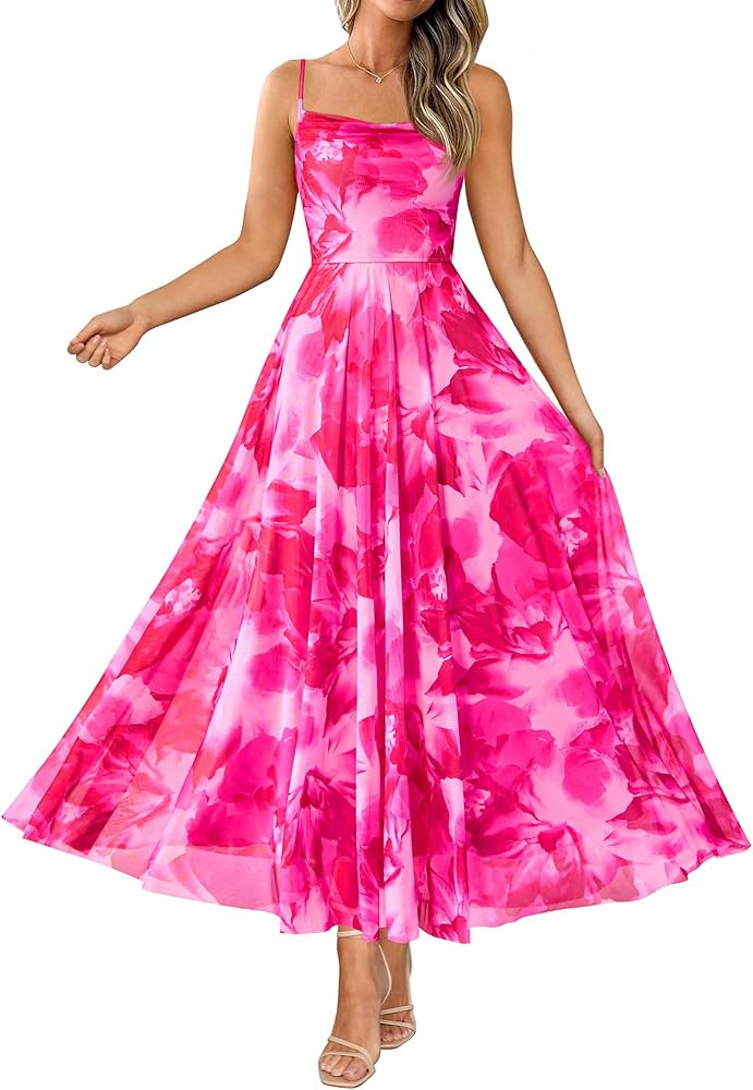 BTFBM Women Summer Floral Maxi Dresses Elegant Spaghetti Strap Dress Printed Party Dress Beach Lo... | Amazon (US)