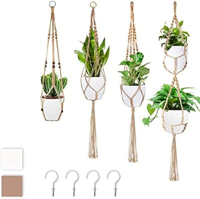 Hanging Planter Macrame Plant Hangers with 4 pcs Hooks - Handmade Wall Hanging Planters Holder Ba... | Amazon (US)