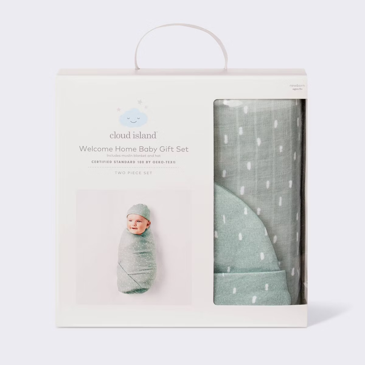 Hospital Muslin Swaddle and Hat Gift Set - 2ct - Green - Cloud Island™ | Target