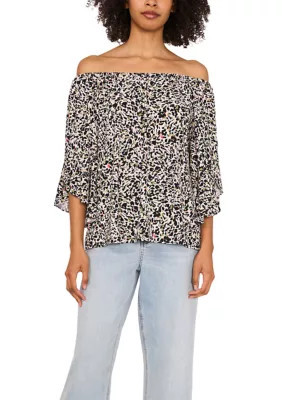 Vince Camuto Women's Flutter Sleeve Off the Shoulder Animal Print Top, Sand, Large | Belk