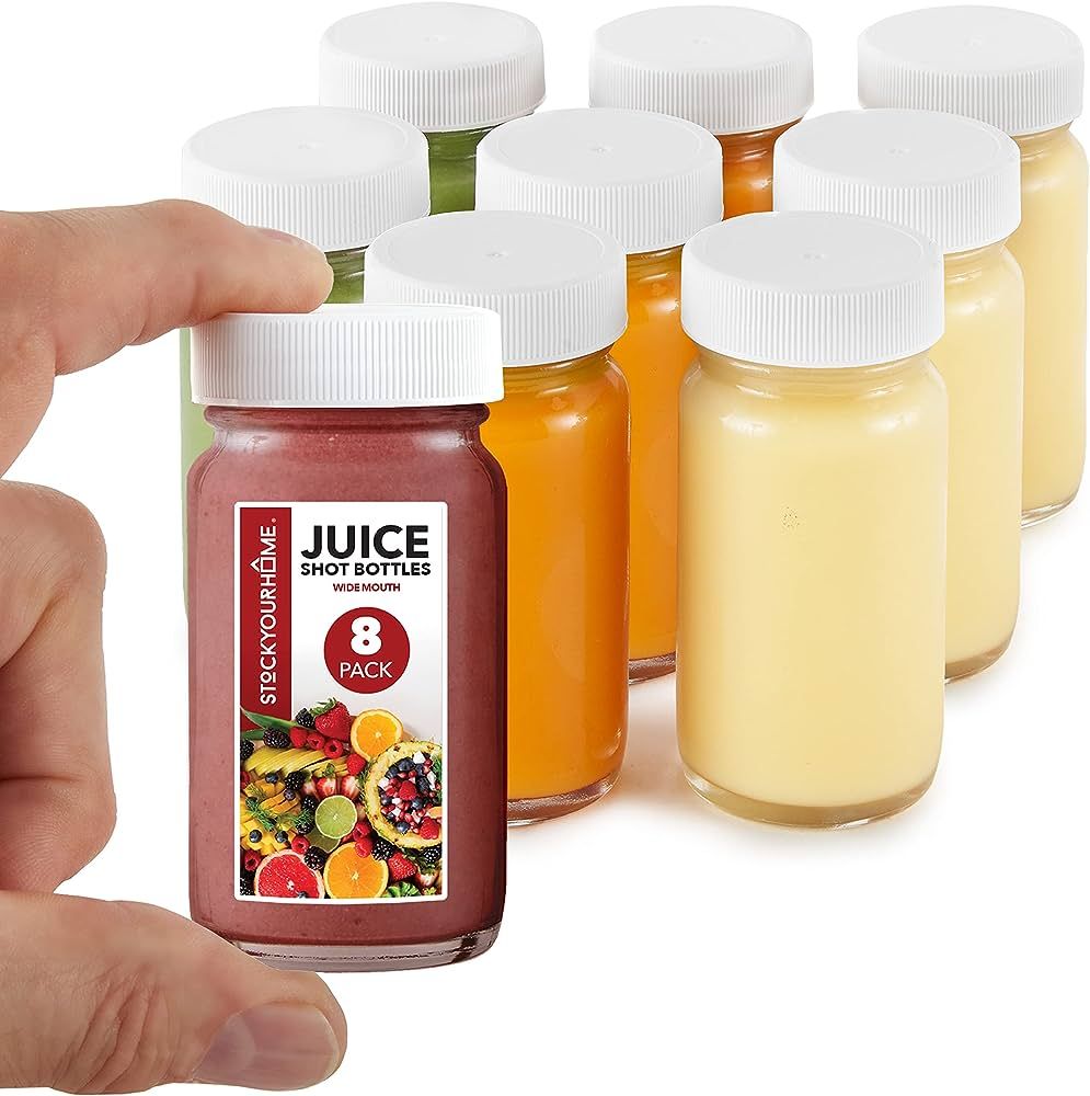 Stock Your Home Glass Shot Bottles with Caps (8 Pack) 2 Oz Juice, Wellness, or Ginger Shots Bottl... | Amazon (US)