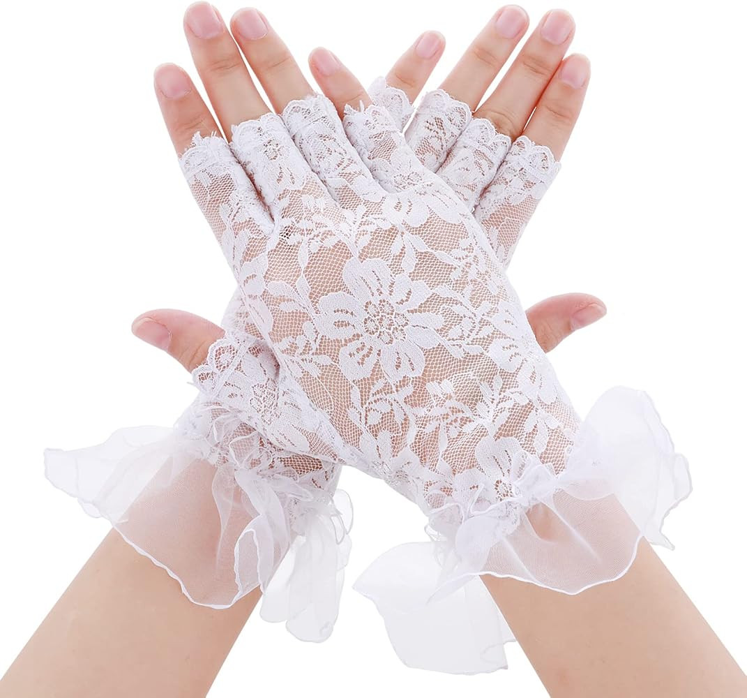 Yolev Lace Fingerless Gloves - Short Bridal Lace Floral Gloves for Wedding Dinner Parties | Amazon (US)
