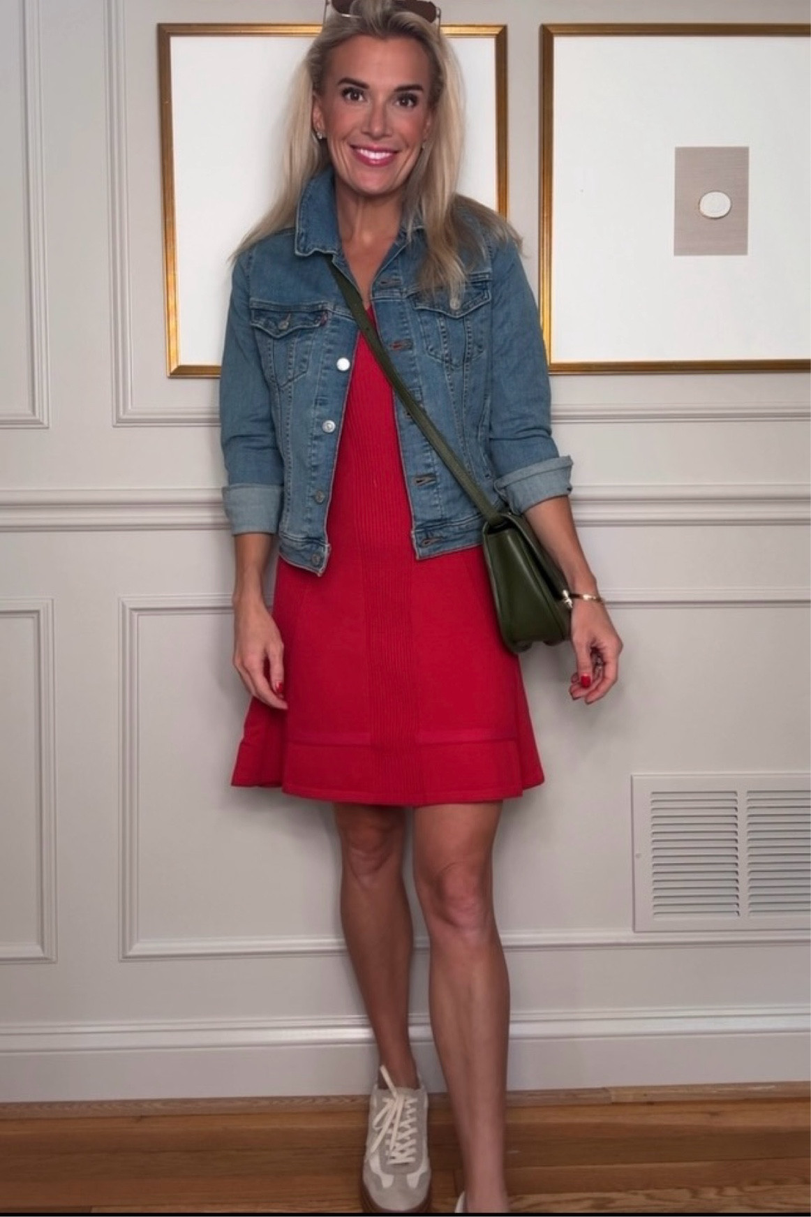 Women’s fashion, Meredith Hudkins, transitional fashion, fall fashion, chic, timeless, preppy, accessories, Avara, Levi’s, jean jacket, red dress, Mark and Graham, Crossbody bag, dolce vita, women’s sneakers, J.Crew, women’s sunglasses 

#LTKFindsUnder50 #LTKSaleAlert #LTKStyleTip