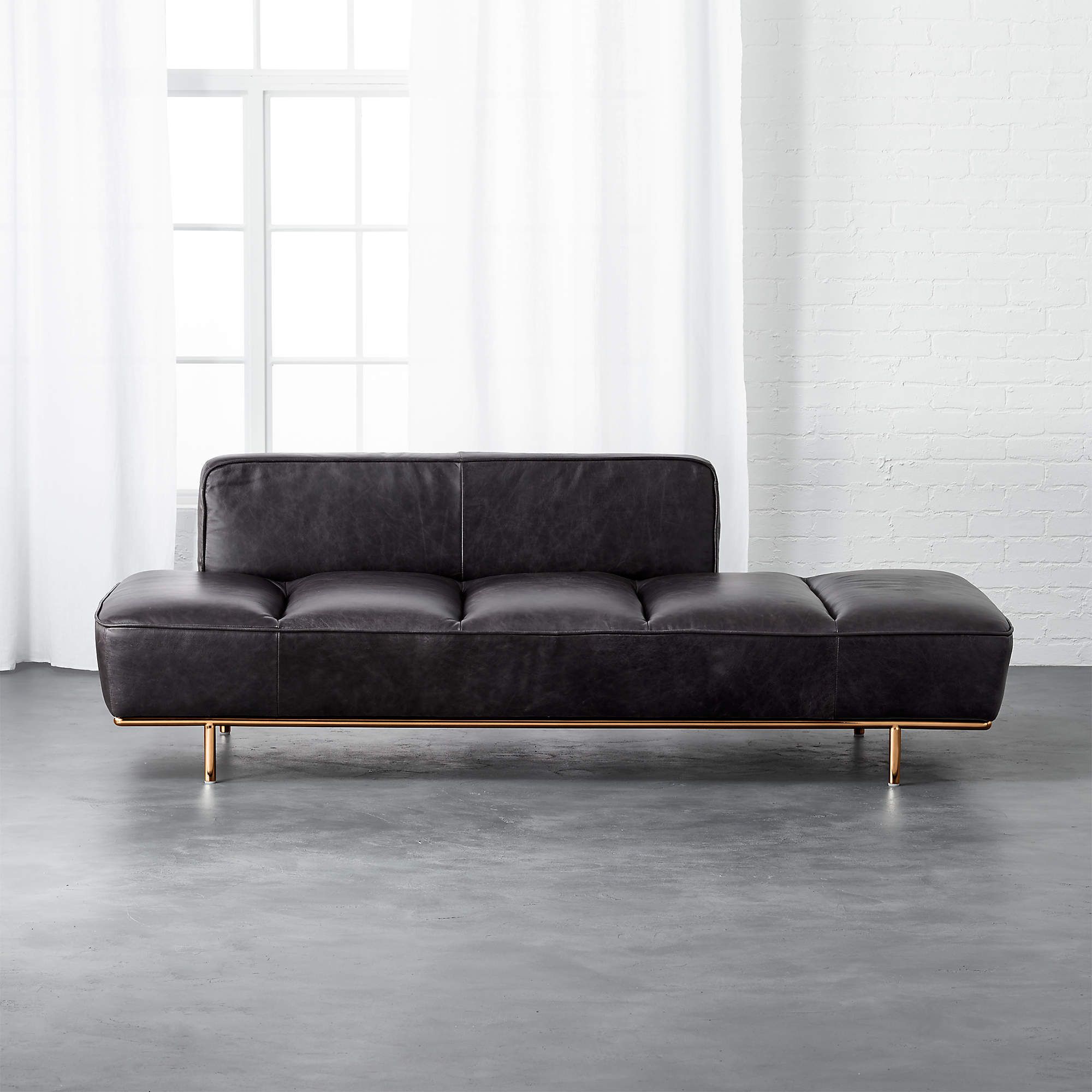 Lawndale Black Leather Daybed with Brass Base + Reviews | CB2 | CB2