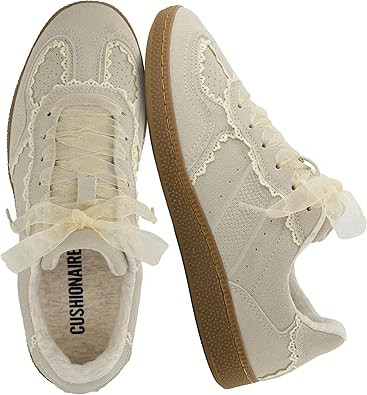 CUSHIONAIRE Belinda Women’s Lace Detail Casual Sneakers – Elegant Ribbon Lace-Up Shoes with M... | Amazon (US)