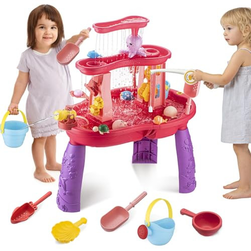 Water Table for Toddlers 3-5 Outdoor Toys for Kids Ages 4-8 3-Tier Kids Sand Water Table with Fishing Game Set Activity Sensory Table Summer Gift Beach Outside Toys for Toddler Girl | Amazon (US)