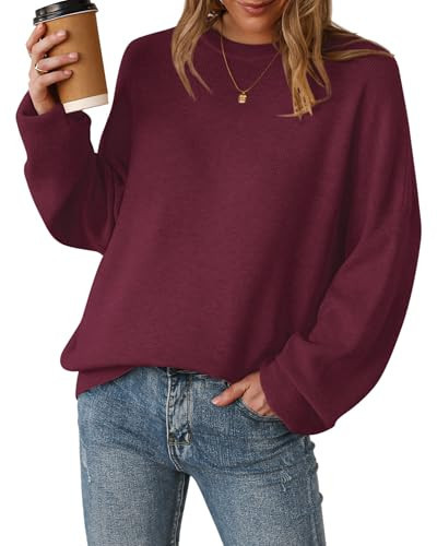 Arach&Cloz Womens Oversized Sweaters Batwing Fashion Outfits Trendy Crewneck Cozy Long Sleeve Casual Teacher Christmas Cashmere Capsule Wardrobe Tops Winter Loose Fit Red 2026 Burgundy S | Amazon (US)