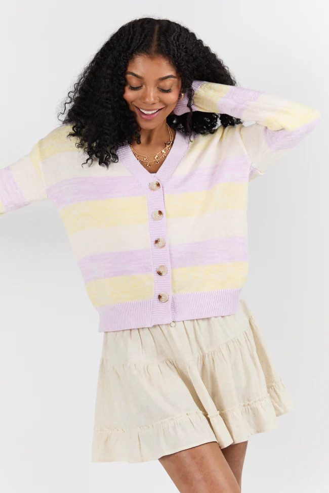 Simple Request Purple Multi Striped Cardigan | Pink Lily