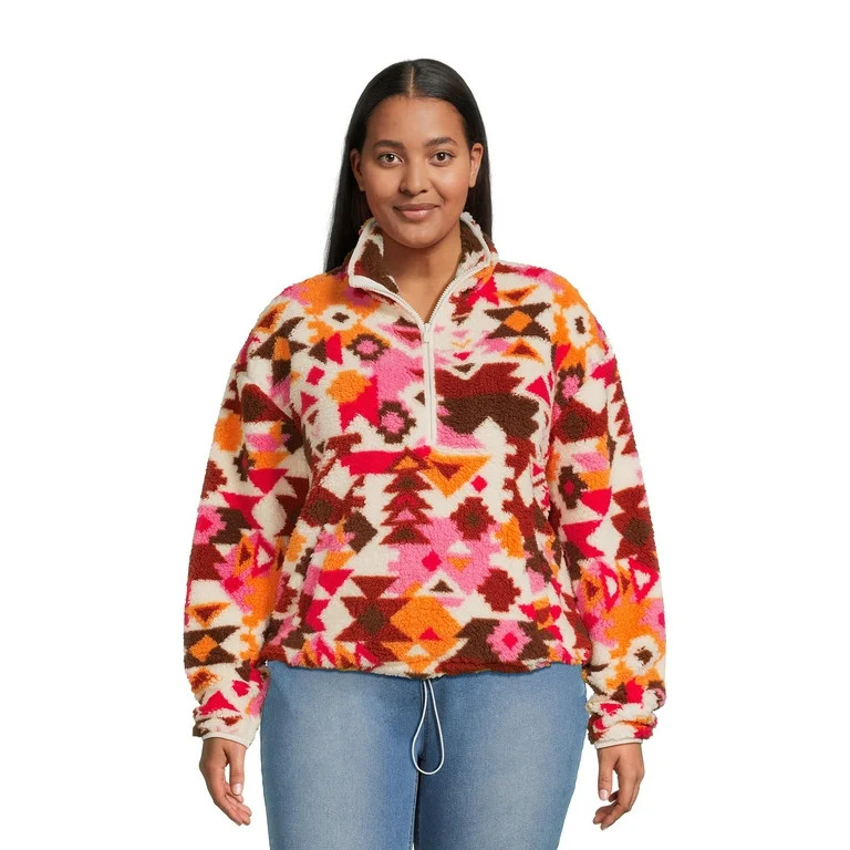 No Boundaries Juniors Plus Size Printed Plush Half Zip Pullover | Walmart (US)