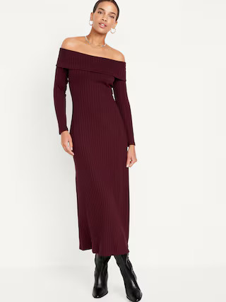 Off-Shoulder Rib-Knit Maxi Dress for Women | Old Navy (US)