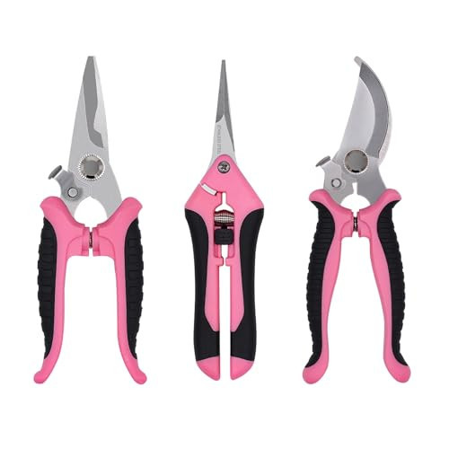 Pruning Shears Gardening Scissors Tools: 3pcs Outdoors&Indoor Garden Clippers, Rose Snips, Plant Clippers, Wood Pruner, Gardener Work Accessories for Flower Arrangement, Yard Landscaping (Pink) | Amazon (US)