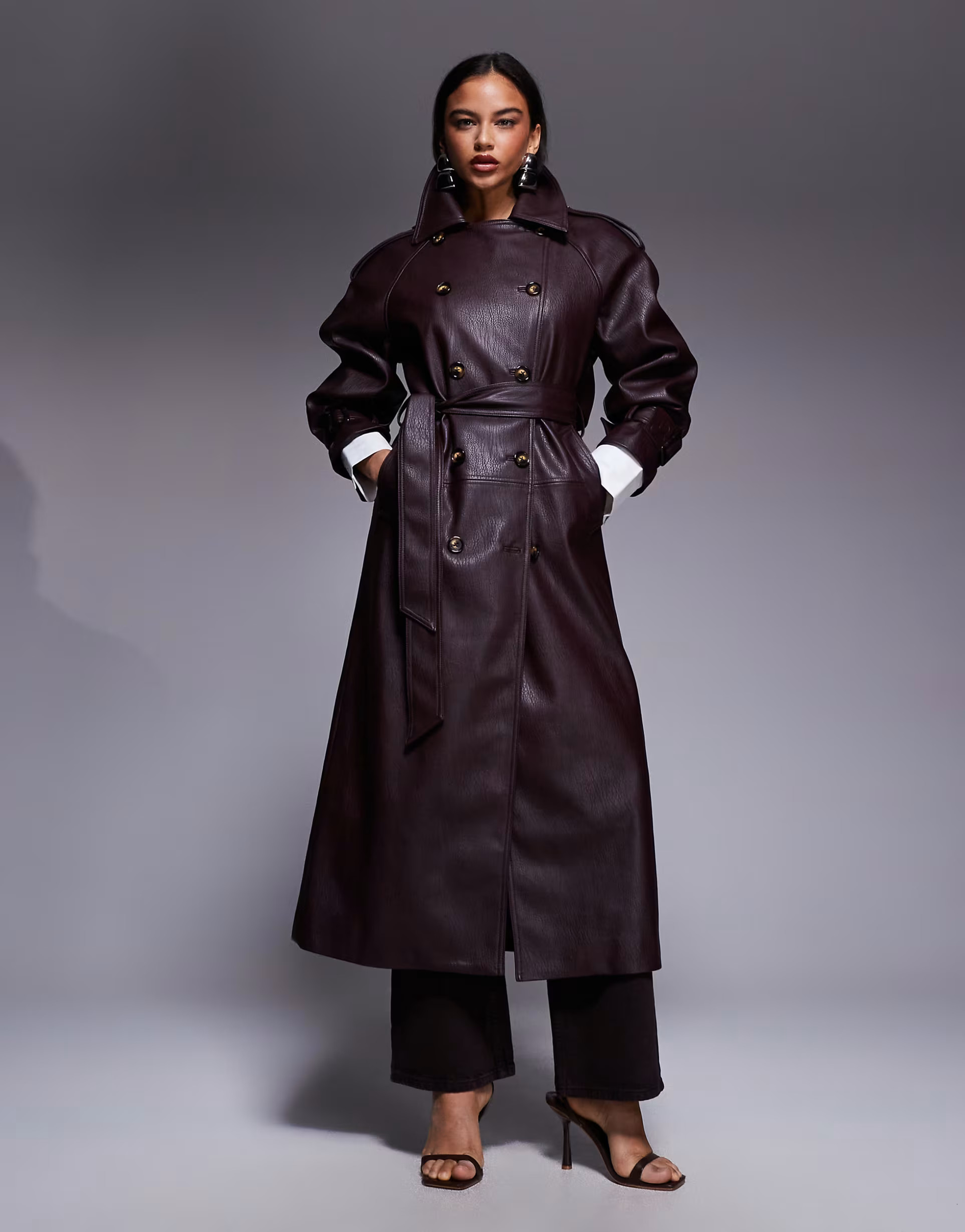 ASOS X THE SOURCED COLLECTION faux leather pebble trench in burgundy | ASOS (Global)
