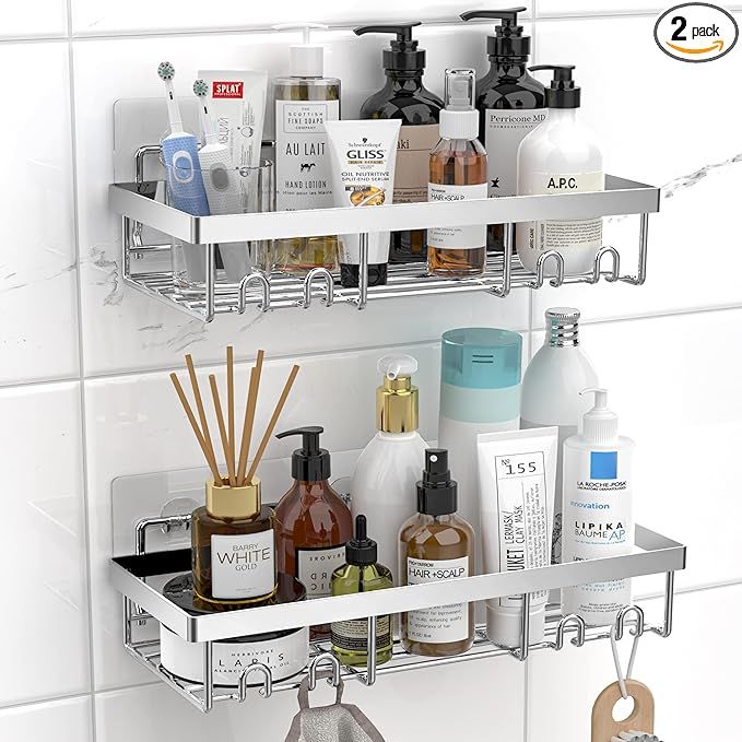 Moforoco Shower Caddy Shelf Organizer Rack, Self Adhesive Silver Bathroom Shelves Basket, Home Fa... | Amazon (US)