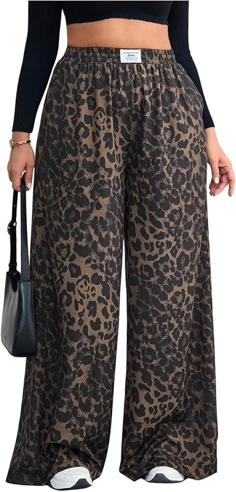 SOLY HUX Women's Plus Size Leopard Cheetah Print Baggy Wide Leg Pants | Amazon (US)