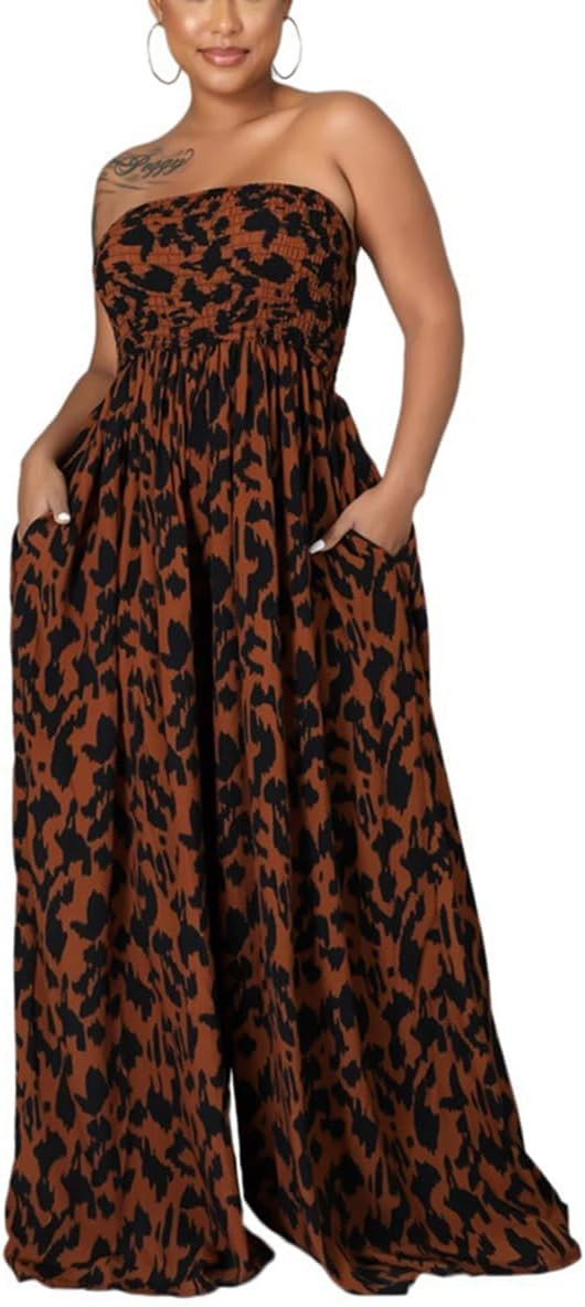 BFFBABY Women's Summer Casual Sleeveless Spaghetti Strap Wide Leg Jumpsuit Loose Tube Top Romper with Pockets | Amazon (US)