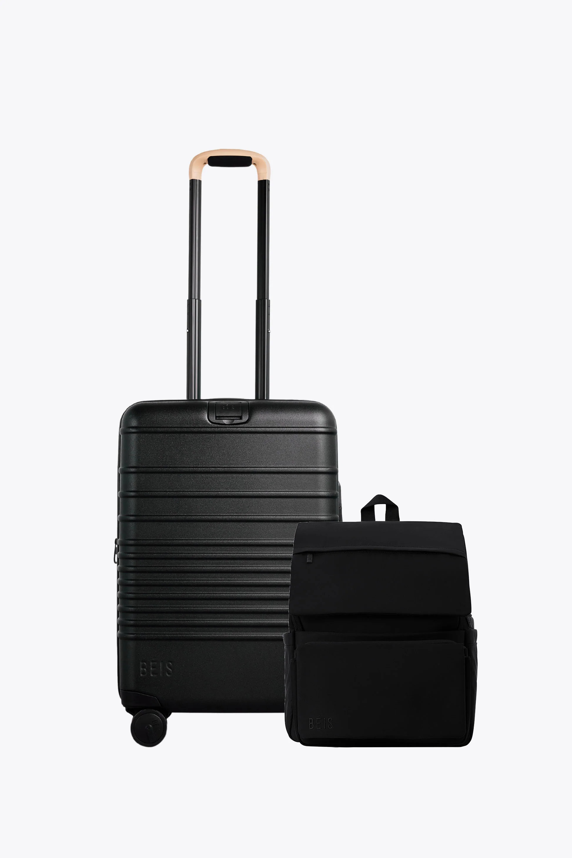 BÉIS 'The Baby Travel Set' in Black - Carry On Luggage & Ultimate Diaper Backpack Set | BEIS