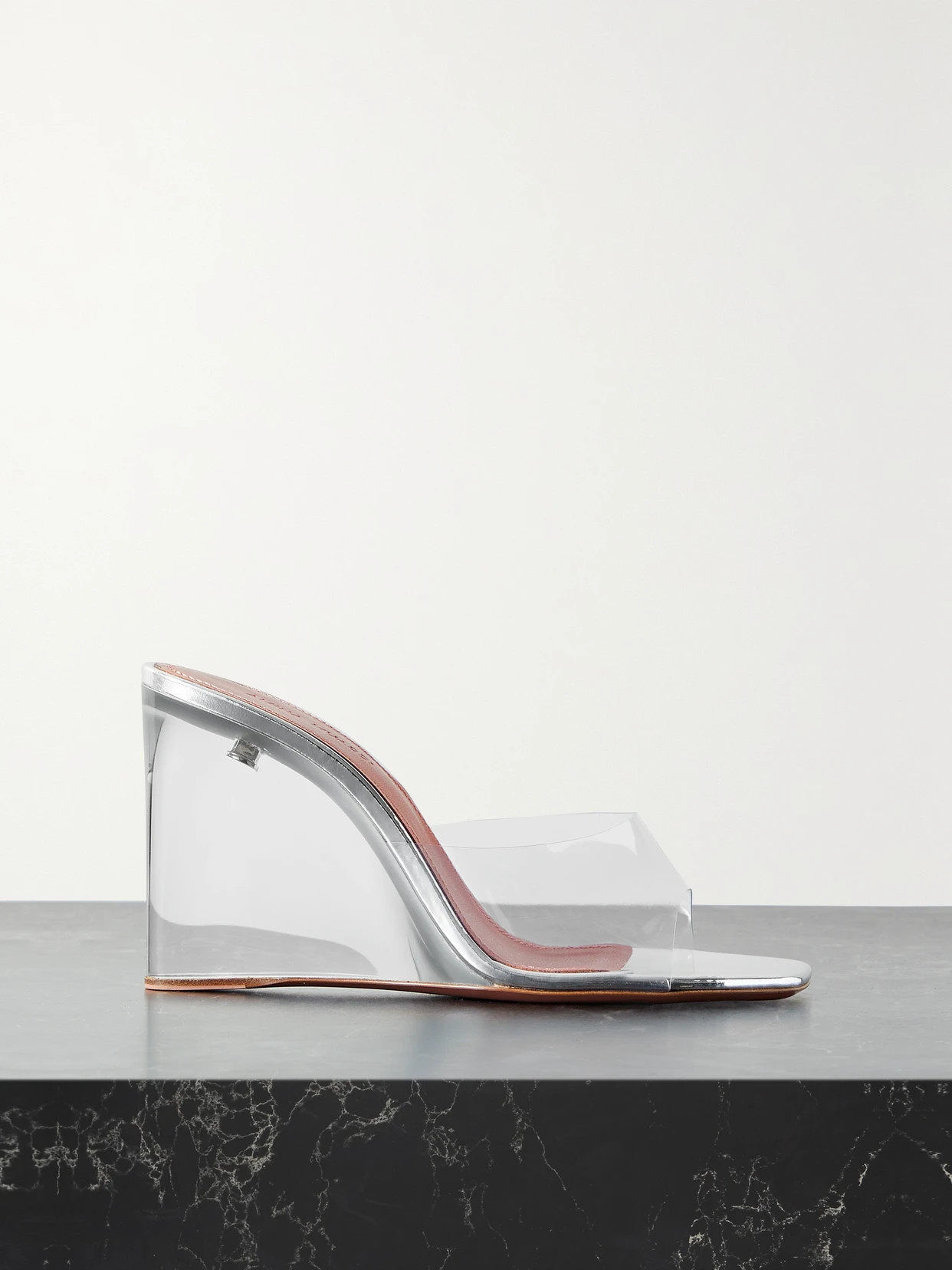 Amina Muaddi - Lupita Pvc Wedge Mules - Silver | NET-A-PORTER (US)