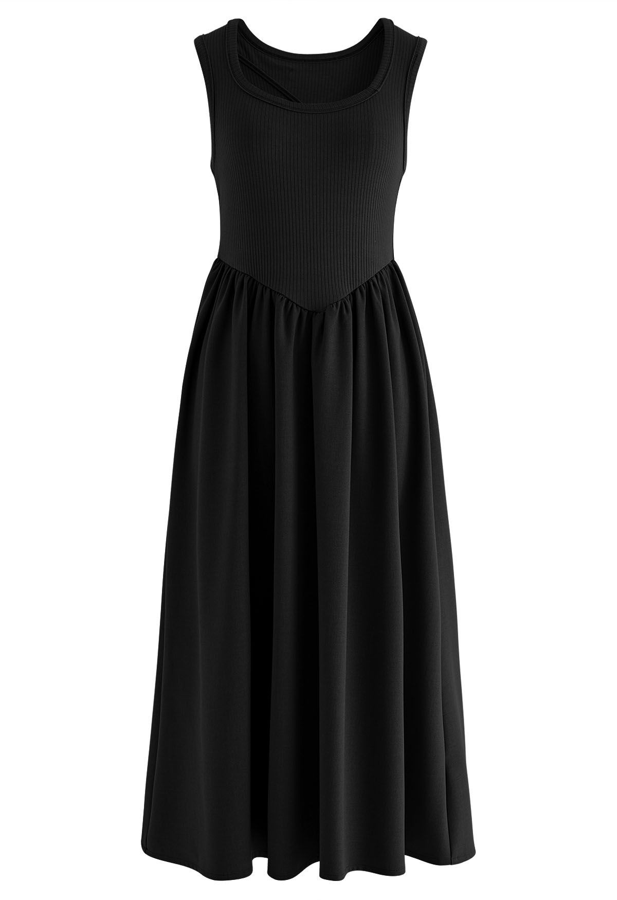 Hole Back Knit Spliced Sleeveless Dress in Black | Chicwish