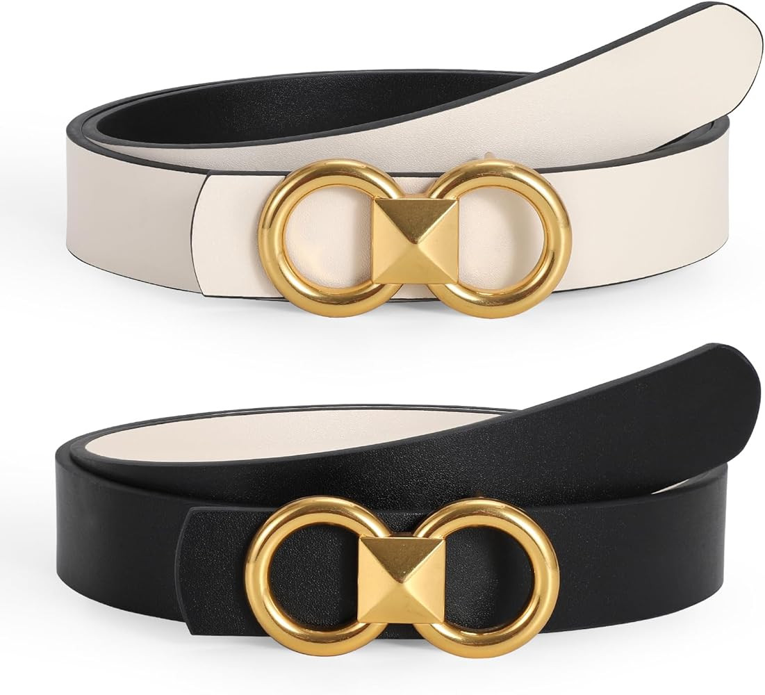 JASGOOD Women Reversible Leather Belt for Jeans Pants Fashion Ladies Dress Belt with Gold Buckle | Amazon (US)