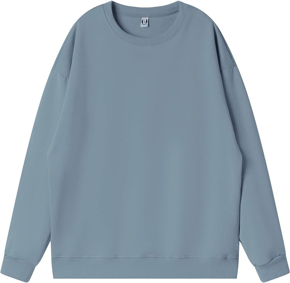 BOBEUTOU Women Solid Basic Cotton Loose Sweatshirt Hoodie Long Sleeve Crewneck Drop Shoulder Pull... | Amazon (US)