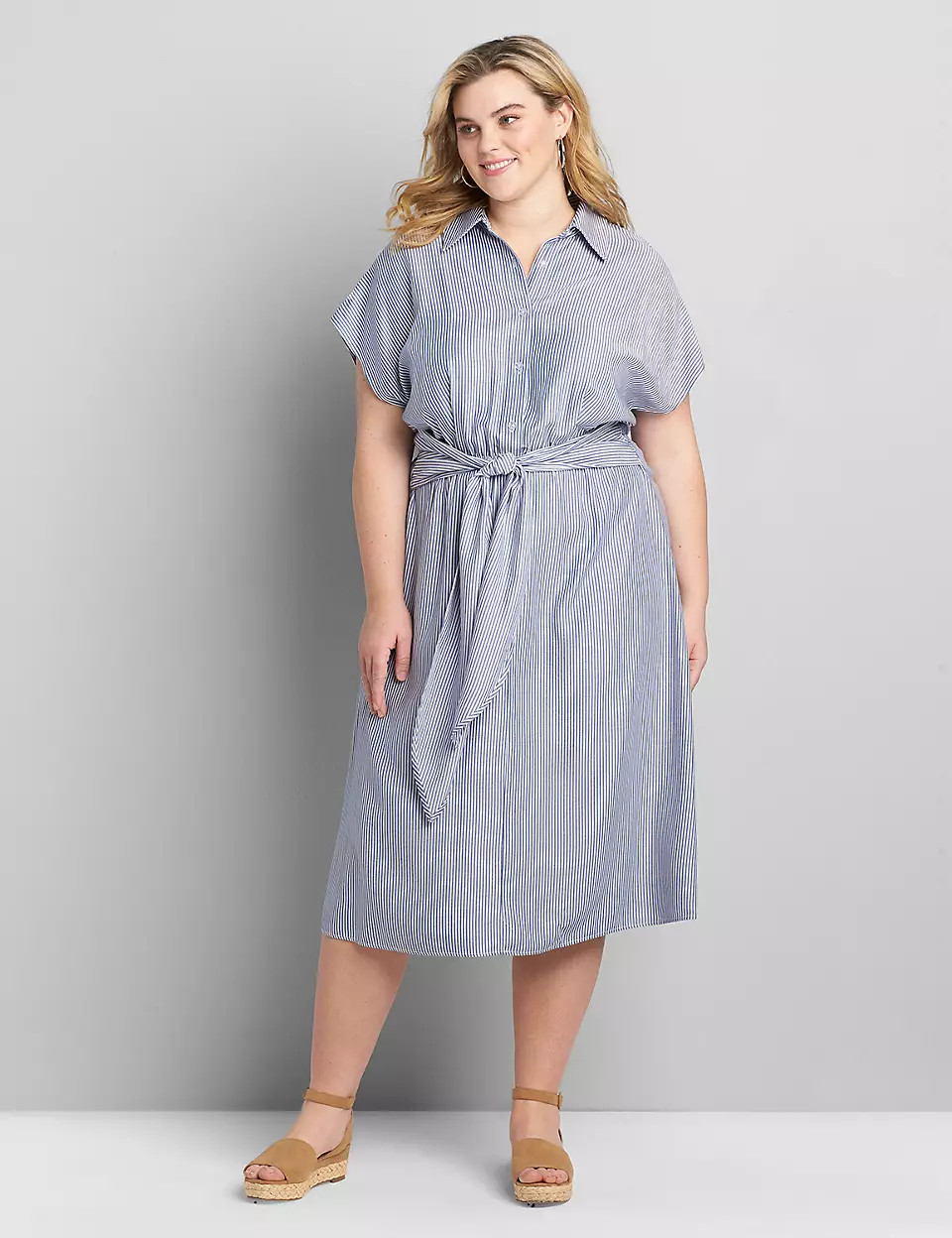 Striped Tie-Front Shirt Dress | Lane Bryant (US)