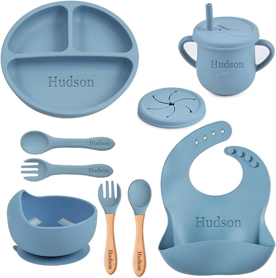 Personalized Silicone Baby Feeding Set,Custom Baby Led Weaning Supplies with Name,Baby Bib,Spoon ... | Amazon (US)