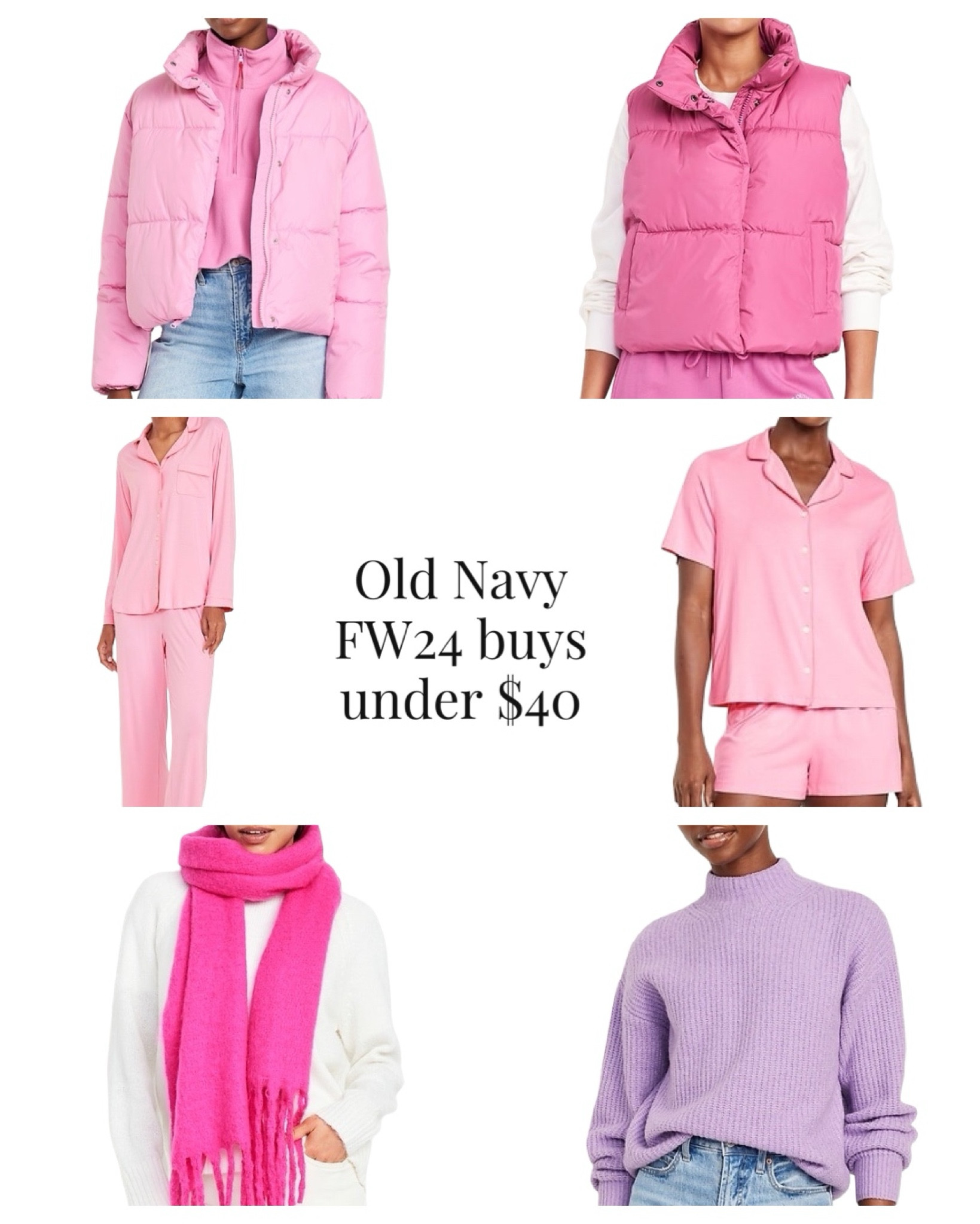 Just snagged these great FW24 Old Navy pieces—all under $40! 🎉 

The pink and lavender colorways are perfect for adding a fun color pop to your fall/winter wardrobe and beyond! 💖

These would also make great holiday gifts, especially the pajama sets! 🎁✨

#LTKGiftGuide #LTKHoliday #LTKCyberWeek