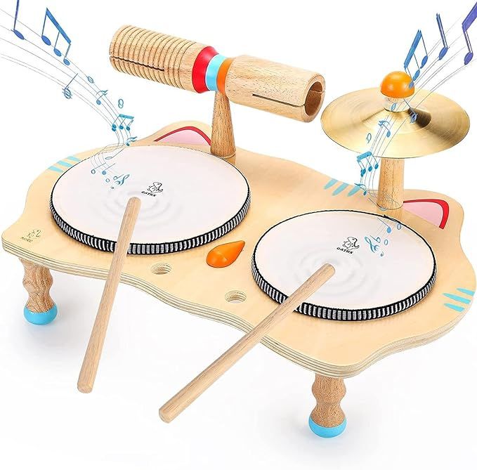oathx Kids Drum Set All in One Montessori Musical Instruments Set Toddler Toys Natural Wooden Mus... | Amazon (US)