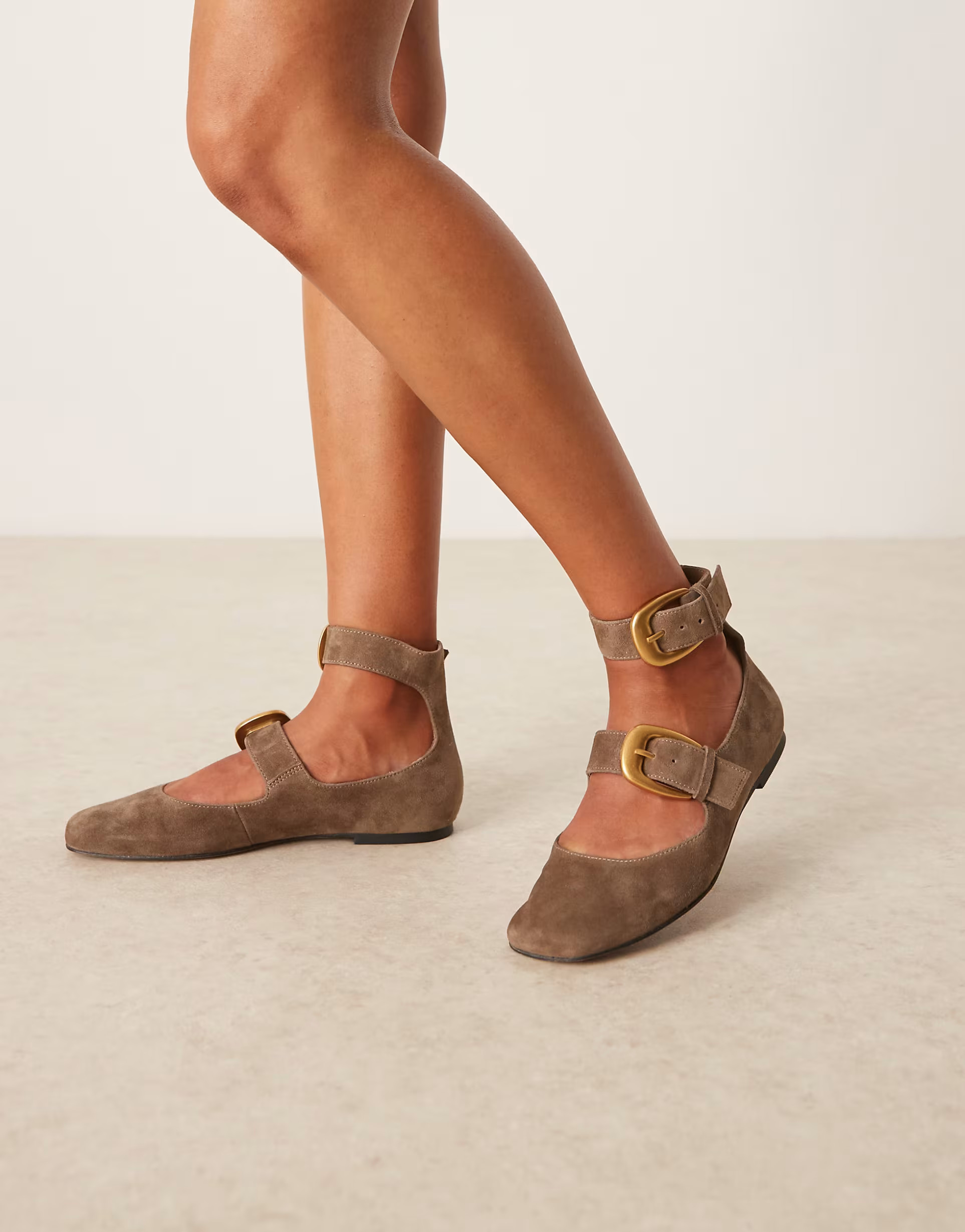 ASOS DESIGN Lorna oversized buckle mary jane ballets in brown suede | ASOS | ASOS (Global)
