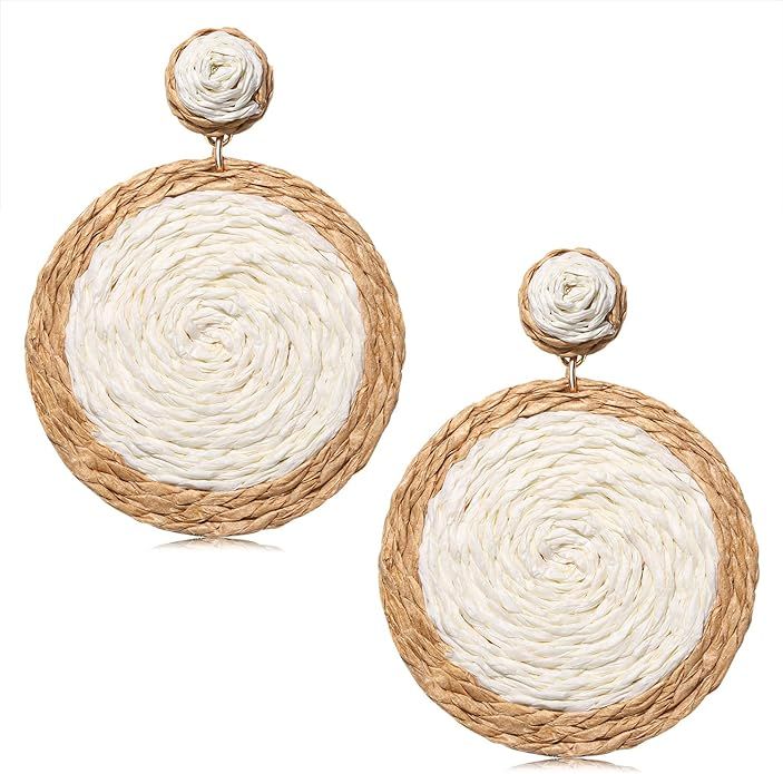 Rattan Earrings Boho Summer Beach Raffia Earrings for Women Handmade Rattan Ball Disc Dangle Drop... | Amazon (US)