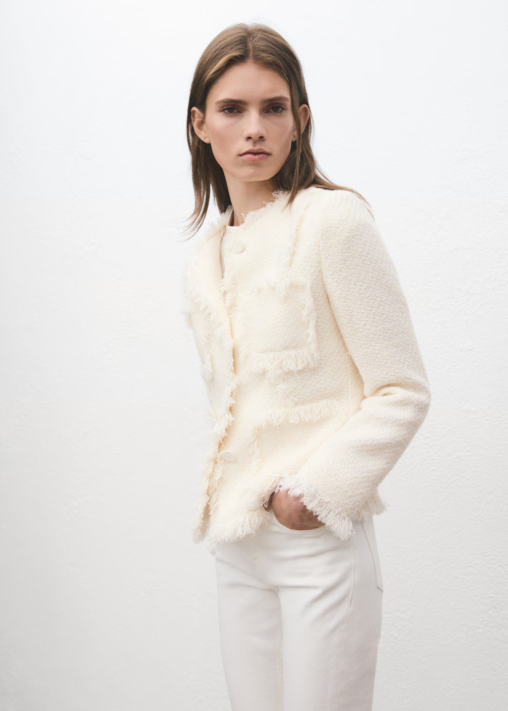 Tweed jacket with frayed ends | Mango (US/MX/AU)