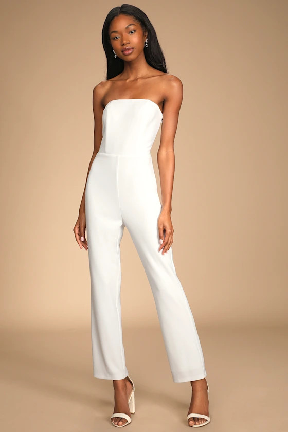 Special Evening White Strapless Cutout Straight Leg Jumpsuit | Lulus (US)