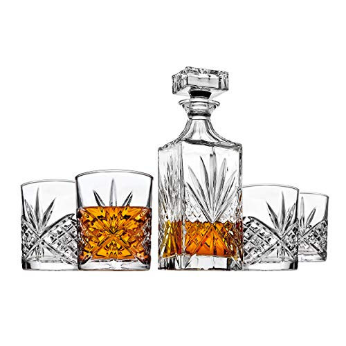 Godinger Dublin Whiskey Decanter, Liquor Decanter with 4 Double Old Fashioned Glasses, Barware, Glassware & Drinkware, for Whiskey, Liquor, Scotch & More, 750ML | Amazon (US)