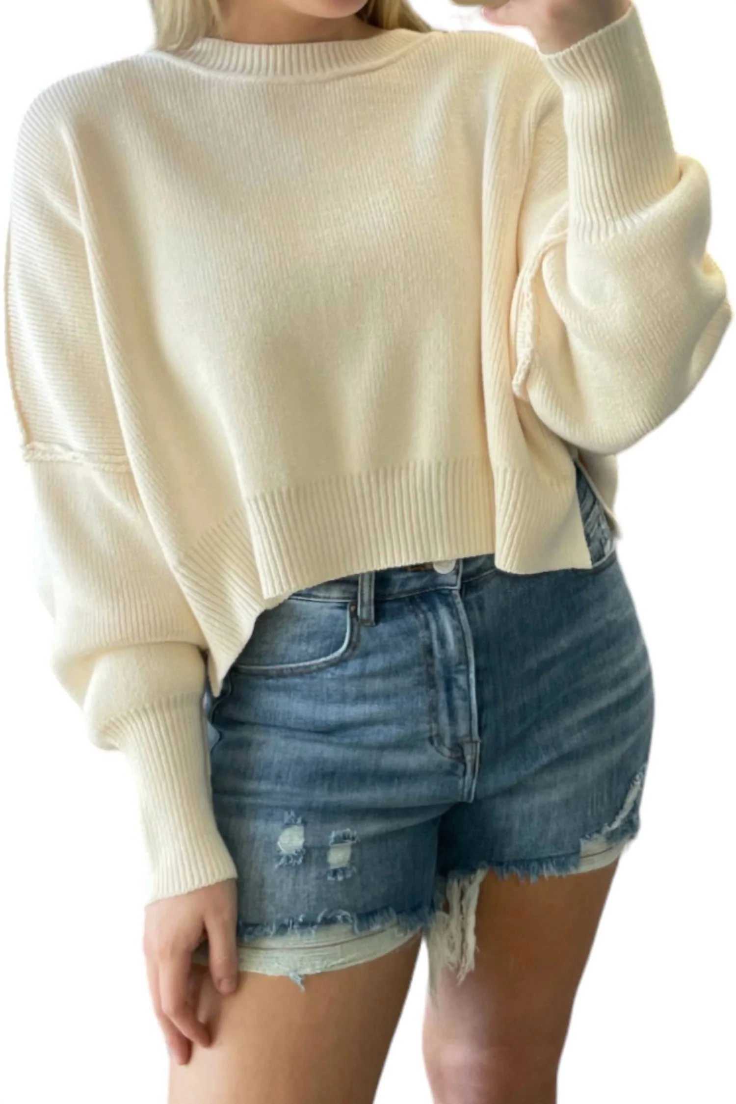 Side Slit Sweater In Cream | Shop Simon