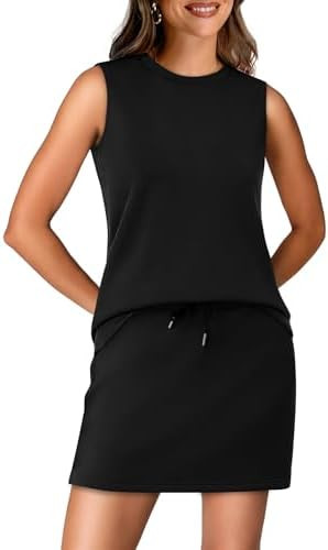 WIHOLL Two Piece Skirt Sets for Women Summer Vacation Outfits Tennis Skirt Crew Neck Top Versatil... | Amazon (US)