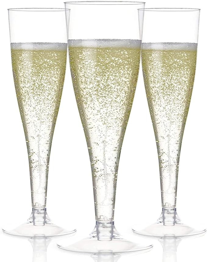 Prestee 100 Plastic Champagne Flutes Disposable - Clear Plastic Glasses for Parties - Disposable ... | Amazon (US)