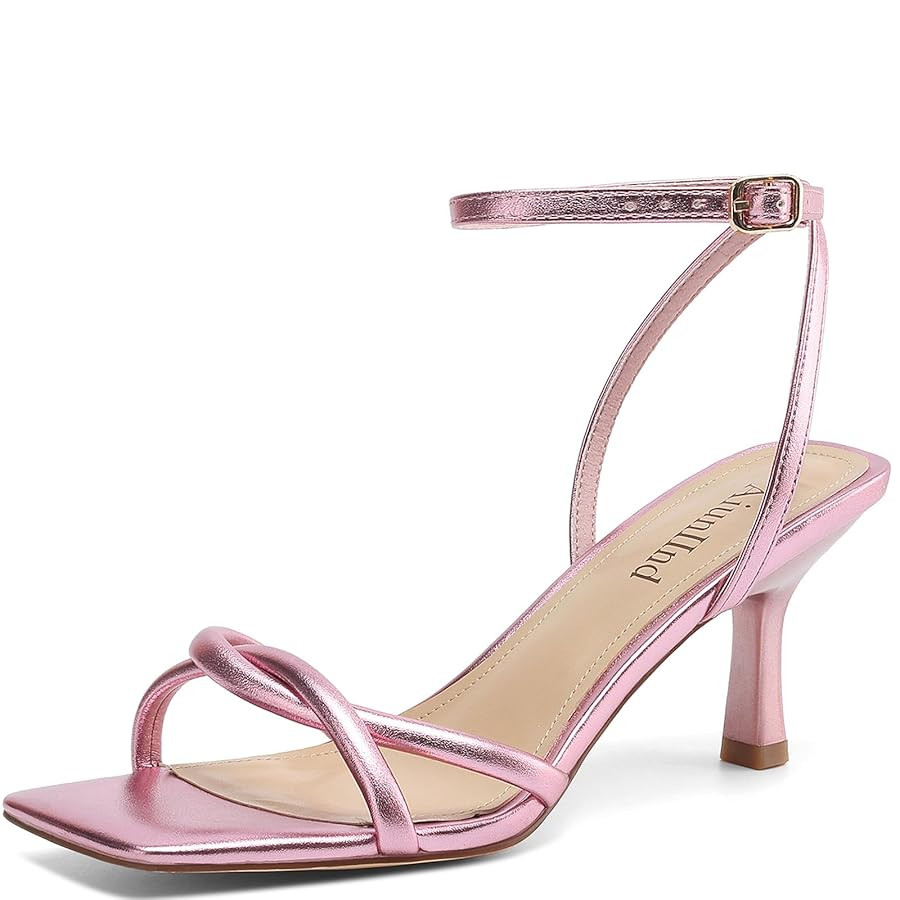 Women's Sandals Square Open Toe Kitten Heels Strappy Ankle Strap Sandals for Women Comfort Dress ... | Amazon (US)