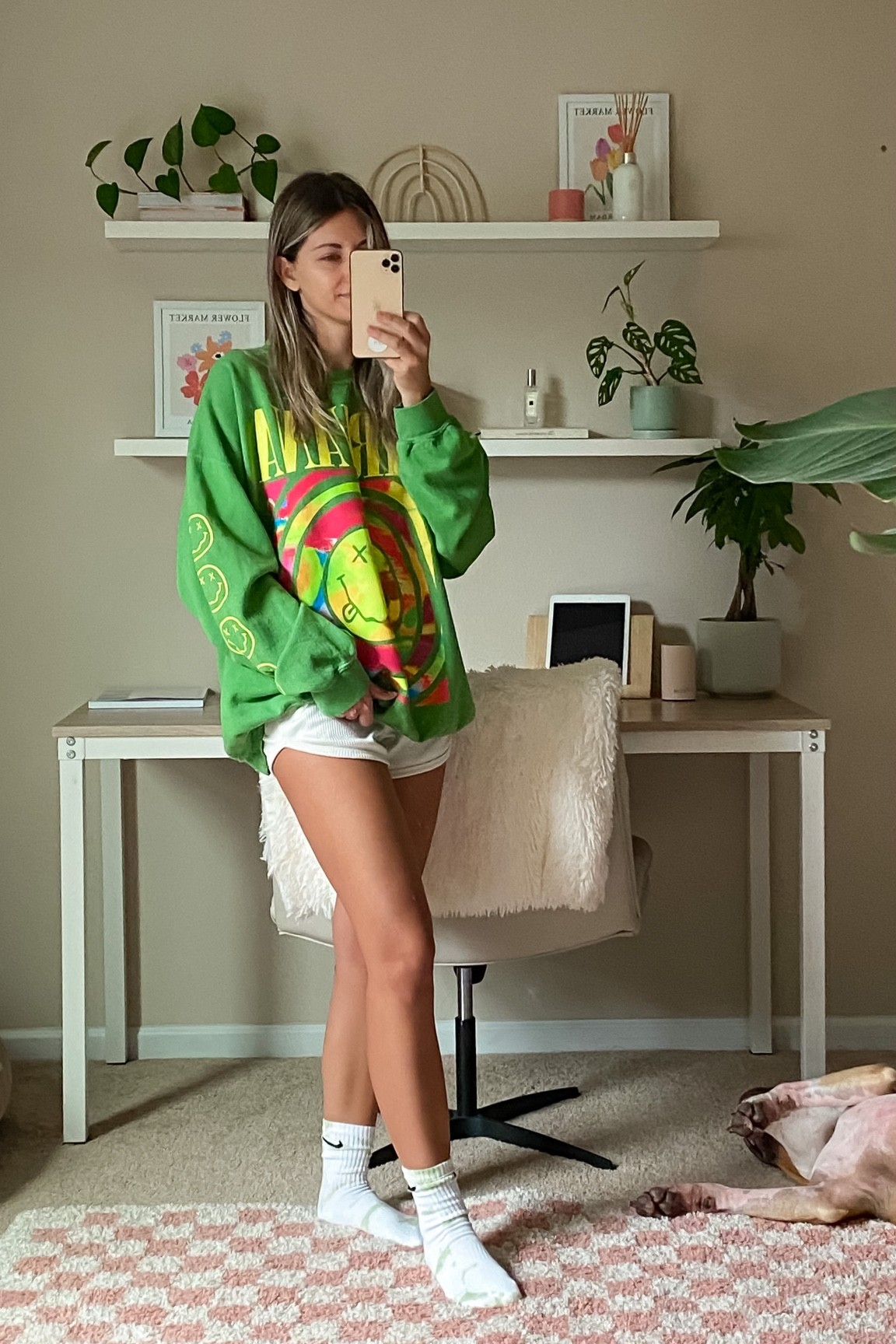 Comfy cozy outfit, oversized crewneck sweatshirt, nirvana sweatshirt, graphic sweatshirt, comfy casual, lounge outfit 

#LTKunder100 #LTKSeasonal