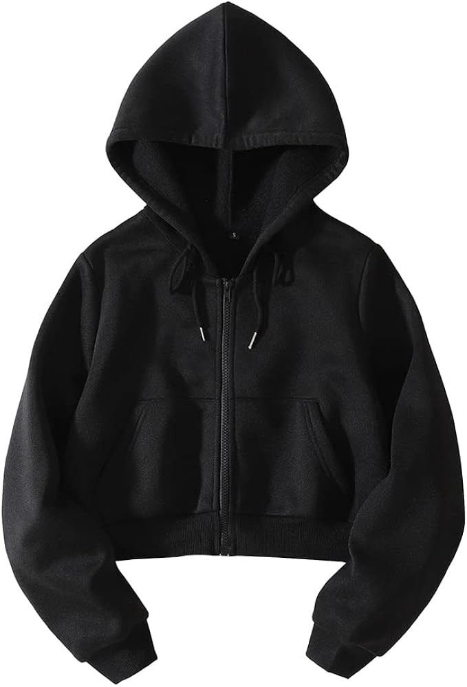 LOFAAC Women Fleece Full Zip Up Cropped Hoodie Sweatshirt 90s Long Sleeve Drawstring Hooded Crop ... | Amazon (US)