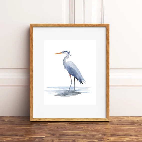 Great Blue Heron Watercolor Print Coastal Wall Art Beach | Etsy | Etsy (US)