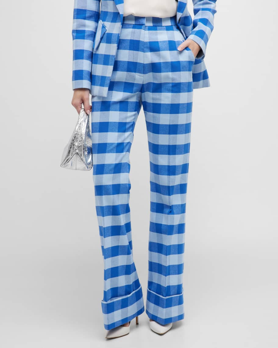 Smythe Cuffed Tonal Plaid Bootcut Pants | Neiman Marcus