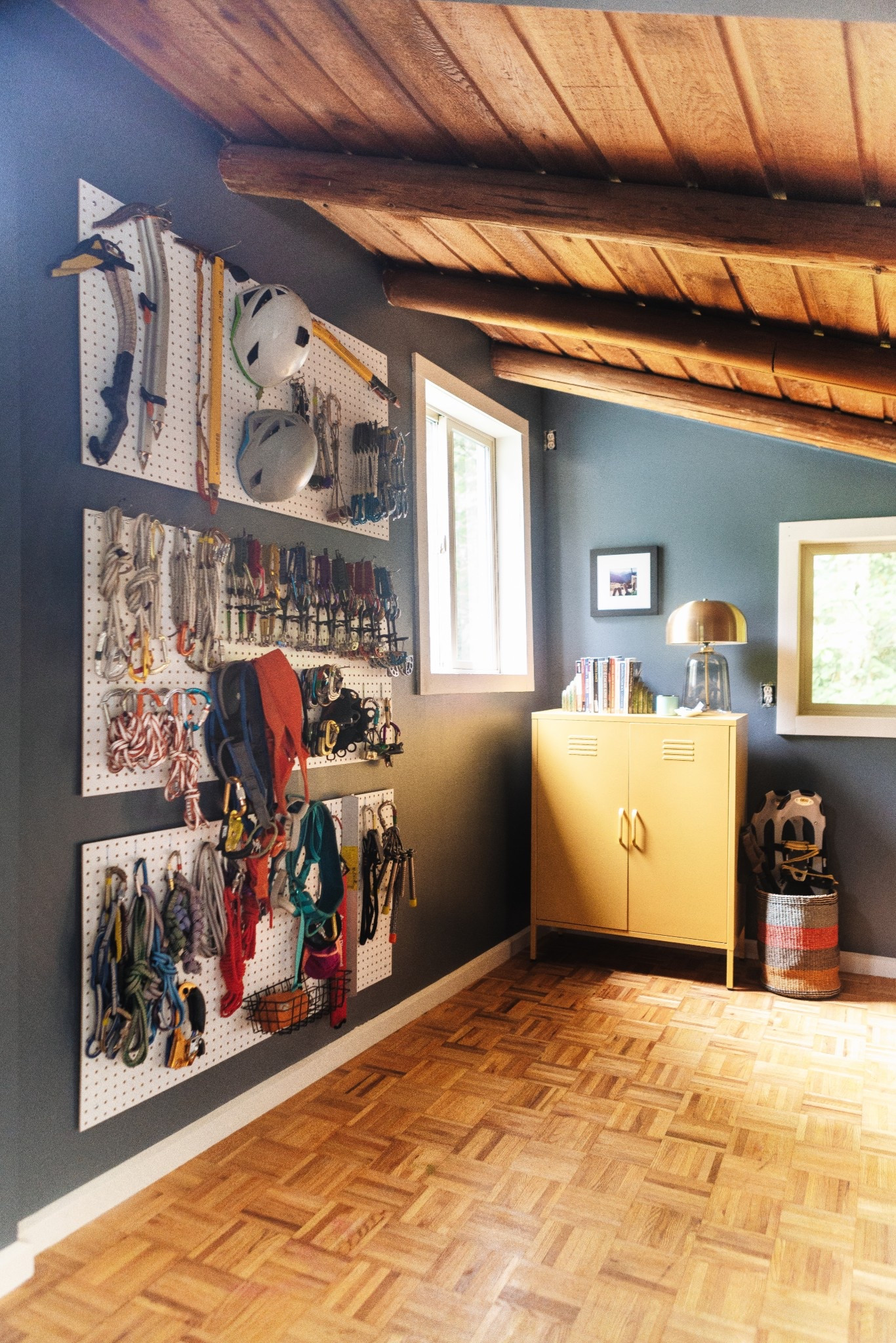 Our gear room, the ultimate storage space for outdoor gear for hiking, camping, rock climbing, backpacking & more! 